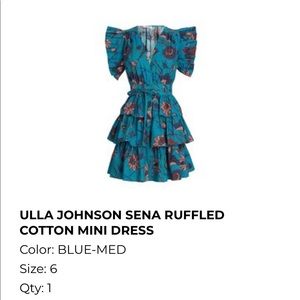 Ulla Johnson Sena Ruffled Mini Dress Laguna RARE